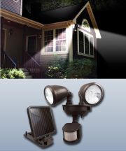 Solar Powered Dual Head Security Spot Lights Bronze