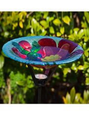 Hummingbird Harmony Glass Birdbath with Solar Stake