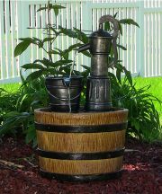 Old Fashioned Water Pump with Barrel Solar-on-Demand Fountain