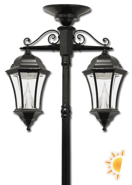 Victorian Post Lamp with 2 Downward Hanging Solar Lanterns