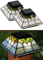 Set of 2 Wellington Stained Glass Solar Post Caps