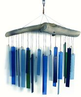 Handcrafted Wind Chime Sandblasted Glass Driftwood